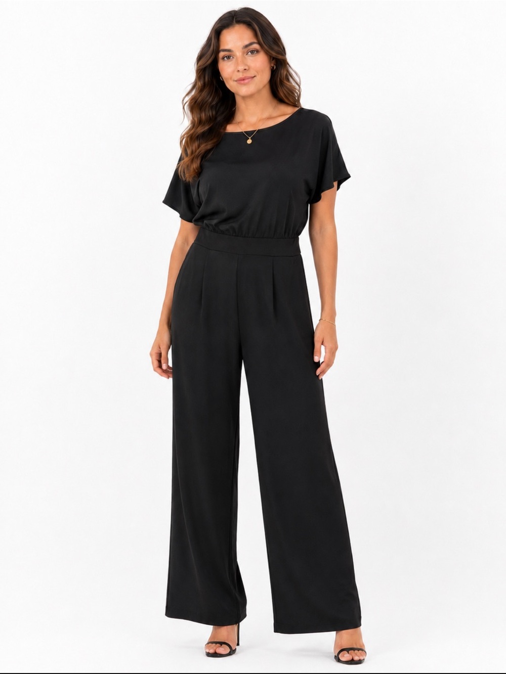 Women’s Black Wide Leg Jumpsuit 2XL Stretch Short Sleeve Plus Size